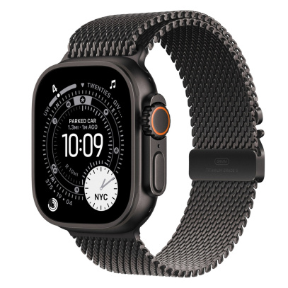Apple Watch Ultra 3 (2025), 49 мм корпус из титана цвета «Black», ремешок Titanium Milanese Loop размера S цвета «Black»
