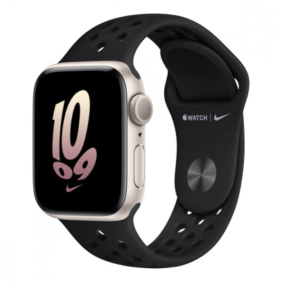 Apple Watch Nike SE (2022), 40 мм корпус из алюминия цвета «Starlight», ремешок Nike Sport Band размера M/L цвета «Black/Black»