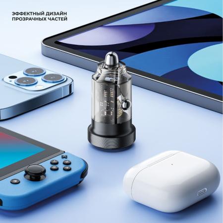 АЗУ Deppa USB A + USB-C, PD, QC 3.0, 30W, Crystal (11218) Черный