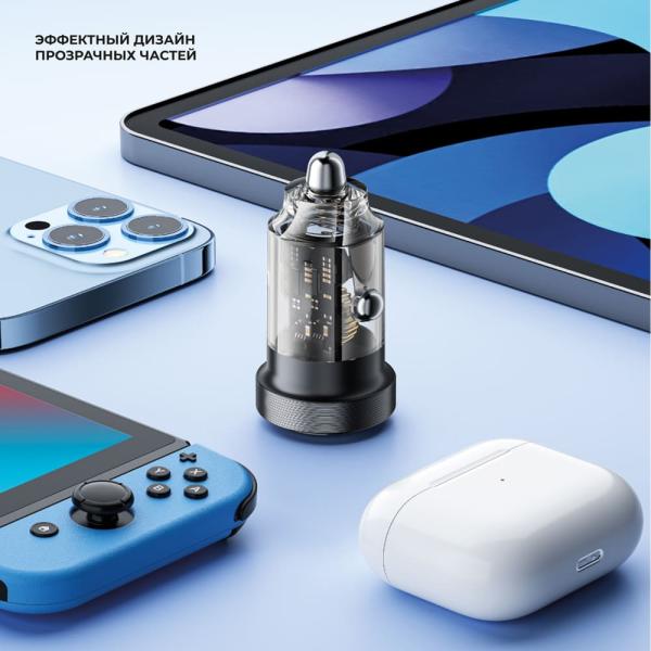 АЗУ Deppa USB A + USB-C, PD, QC 3.0, 30W, Crystal (11218) Черный