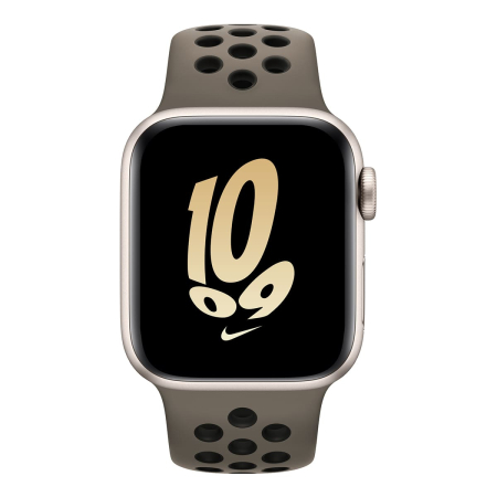 Apple Watch Nike SE (2022), 40 мм корпус из алюминия цвета «Starlight», ремешок Nike Sport Band размера M/L цвета «Olive Grey/Black»
