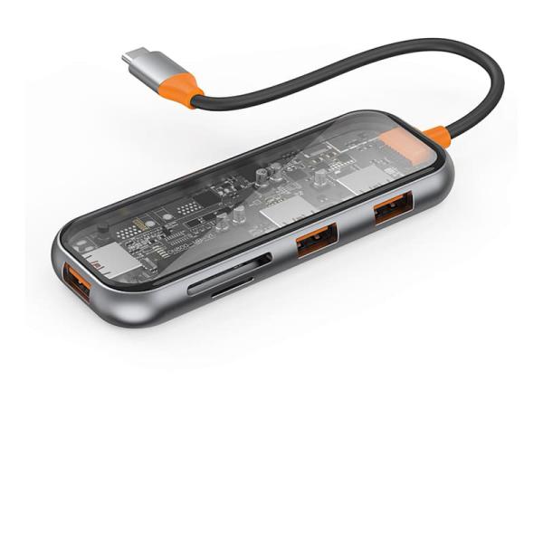 Хаб WiWU Cyber 5в1 USB C Multifunction Cyber Hub 3xUSB3.0 + TF/SD (CB005) Space Gray, серый