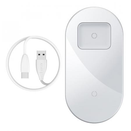 Беспроводное зарядное устройство Baseus 2в1 Simple Wireless Charger (BS-W508 WXJK-C02) White, белый