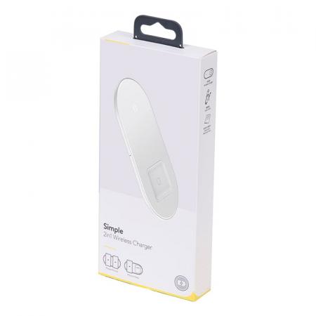 Беспроводное зарядное устройство Baseus 2в1 Simple Wireless Charger (BS-W508 WXJK-C02) White, белый