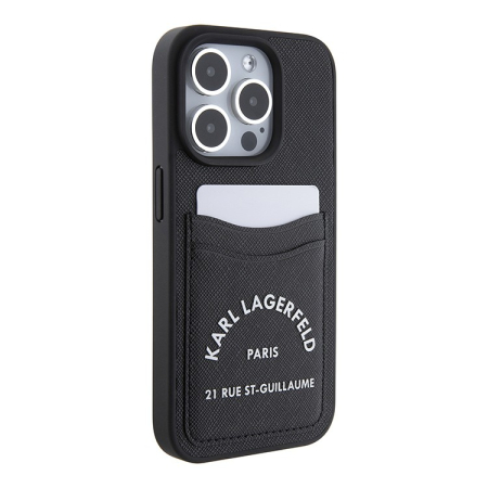 Чехол Karl Lagerfeld для iPhone 15 Pro Cardslot PU Saffiano RSG 3D rubber logo Hard (KLHCP15LSAPRSGK) Черный