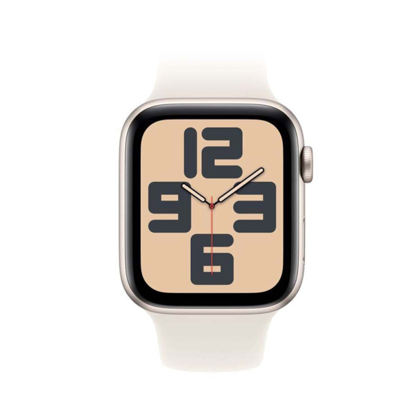 Apple Watch SE (2024), 44 мм корпус из алюминия цвета «Starlight», ремешок Sport Band размера S/M цвета «Starlight»