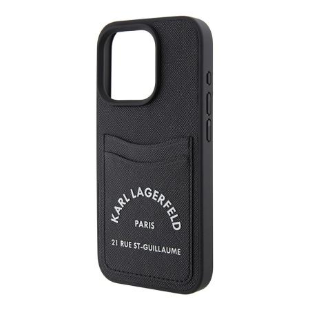Чехол Karl Lagerfeld для iPhone 15 Pro Cardslot PU Saffiano RSG 3D rubber logo Hard (KLHCP15LSAPRSGK) Черный