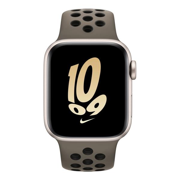 Apple Watch Nike SE (2022), 40 мм корпус из алюминия цвета «Starlight», ремешок Nike Sport Band размера S/M цвета «Olive Grey/Black»